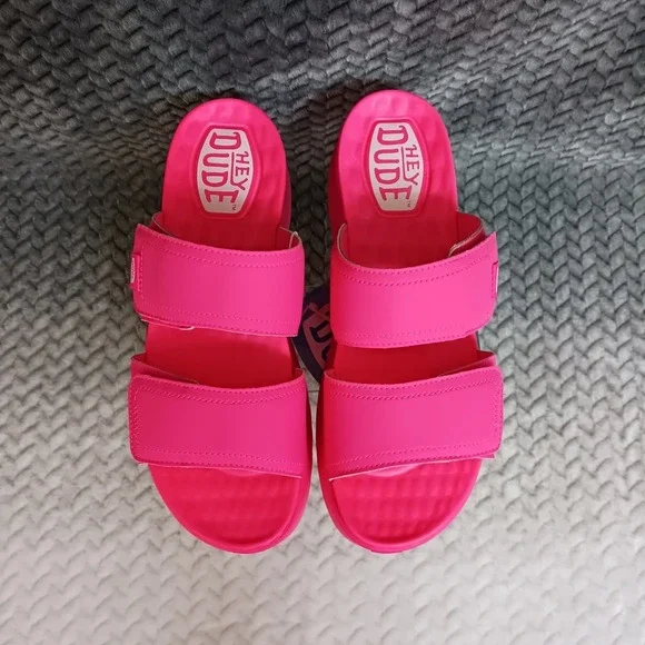 Hey Dude Delray Slide Mono Classic Women's Sandals Electric Pink Platform Sz 9 - Picture 6 of 12